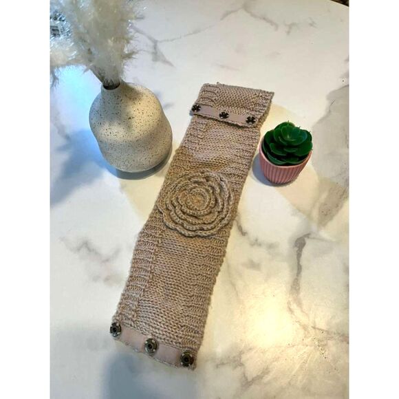 J.Crew Wool Acrylic Knit Headband Beige Flower Detail Ear Warmer One Size - Picture 5 of 10